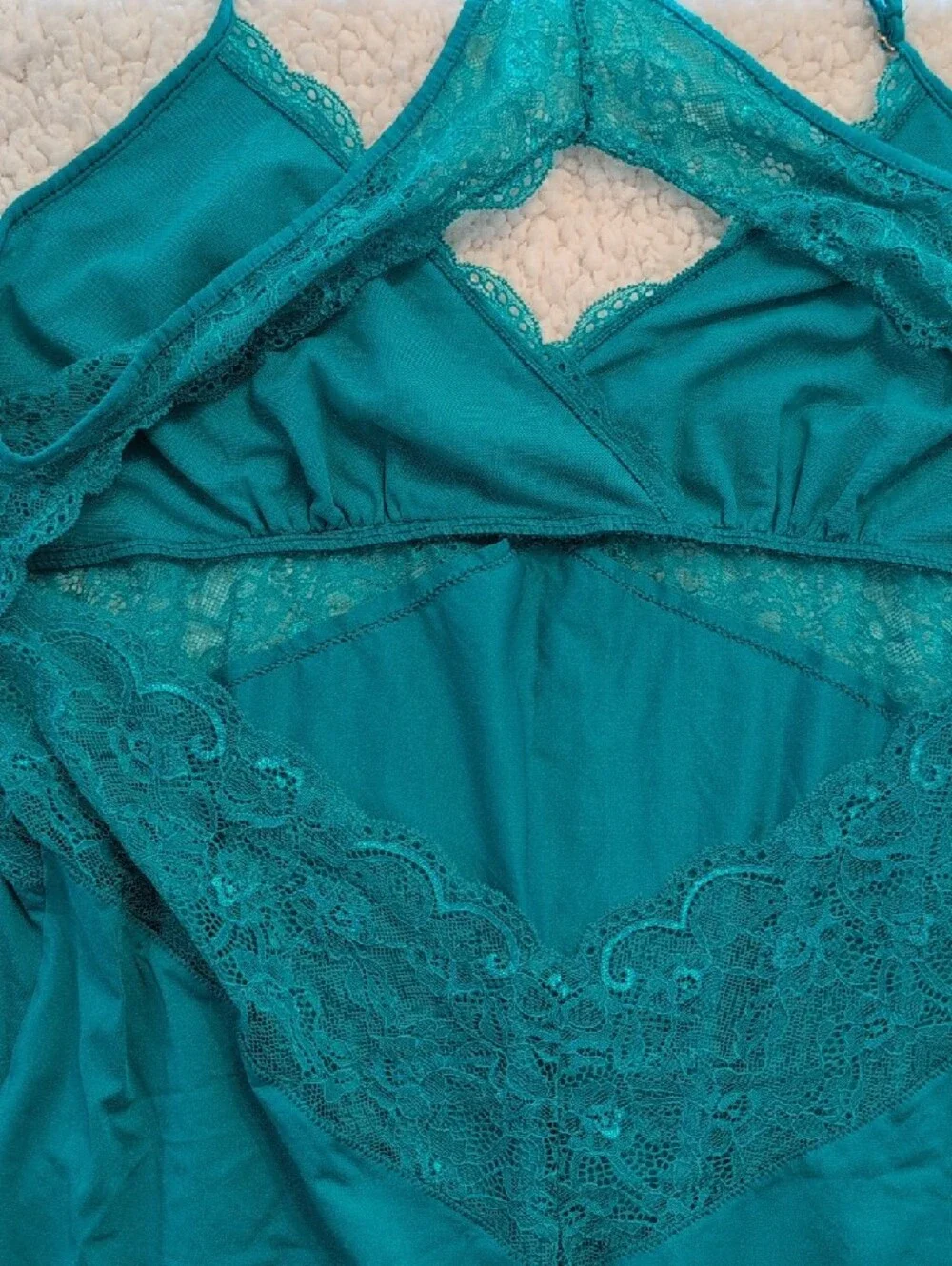 Teal Lace Slip Nighty - Picture 3 of 4